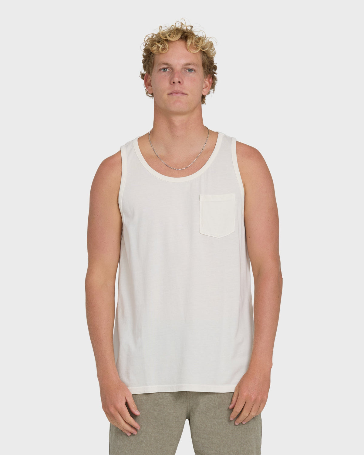 Essential Pocket Wave Washed Premium Tank Top - Off White